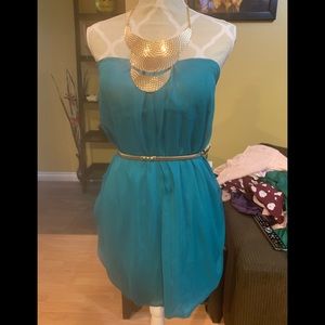 Strapless, dress with gold belt